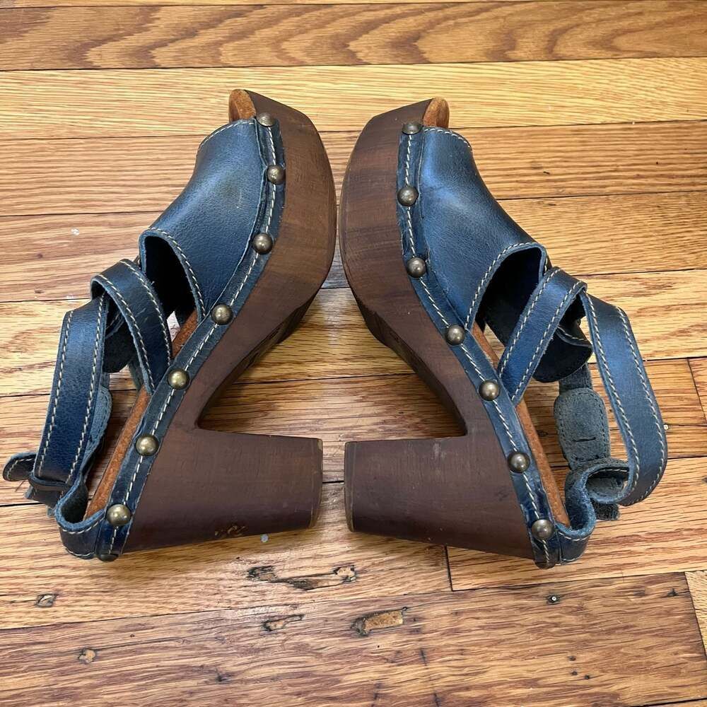 Sbicca Vintage Collection Unison Navy Leather Platform Clog Sandals Size 7 Boho - Picture 6 of 10